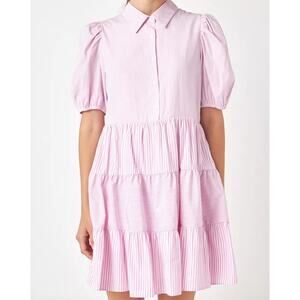 English Factory Women's Striped Collared Puff Sleeve Dress Size L